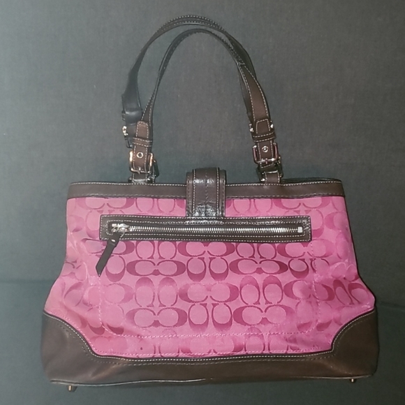 Large Coach Pink Signature C Jacquard Bag Purse - Picture 3 of 8